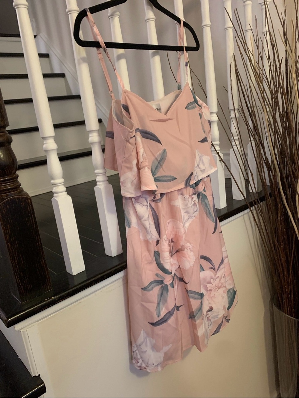 Floral Pink Midi Dress with Ruffle Bodice